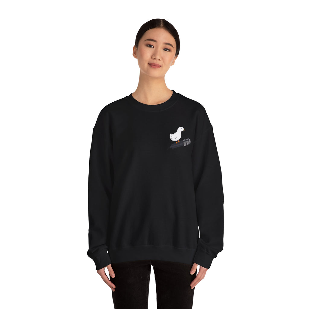Crewneck Sweatshirt — Cute Dove on Microphone Embroidered Design