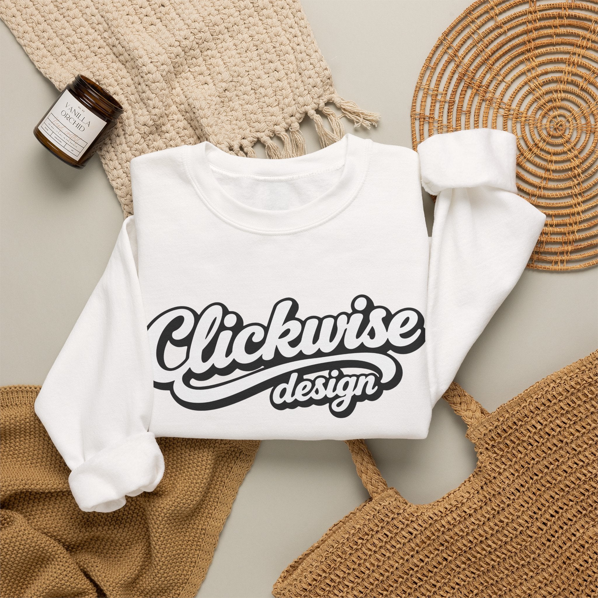 Crewneck Sweatshirt — Retro Script "Clickwise design" Logo