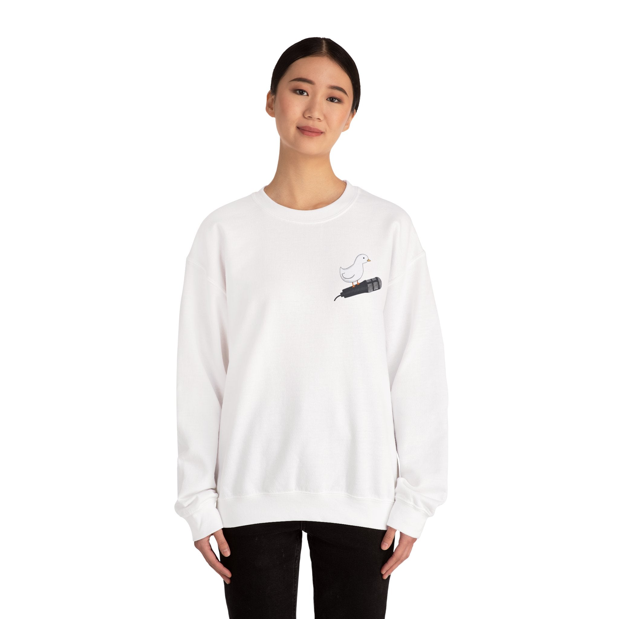 Crewneck Sweatshirt — Cute Dove on Microphone Embroidered Design