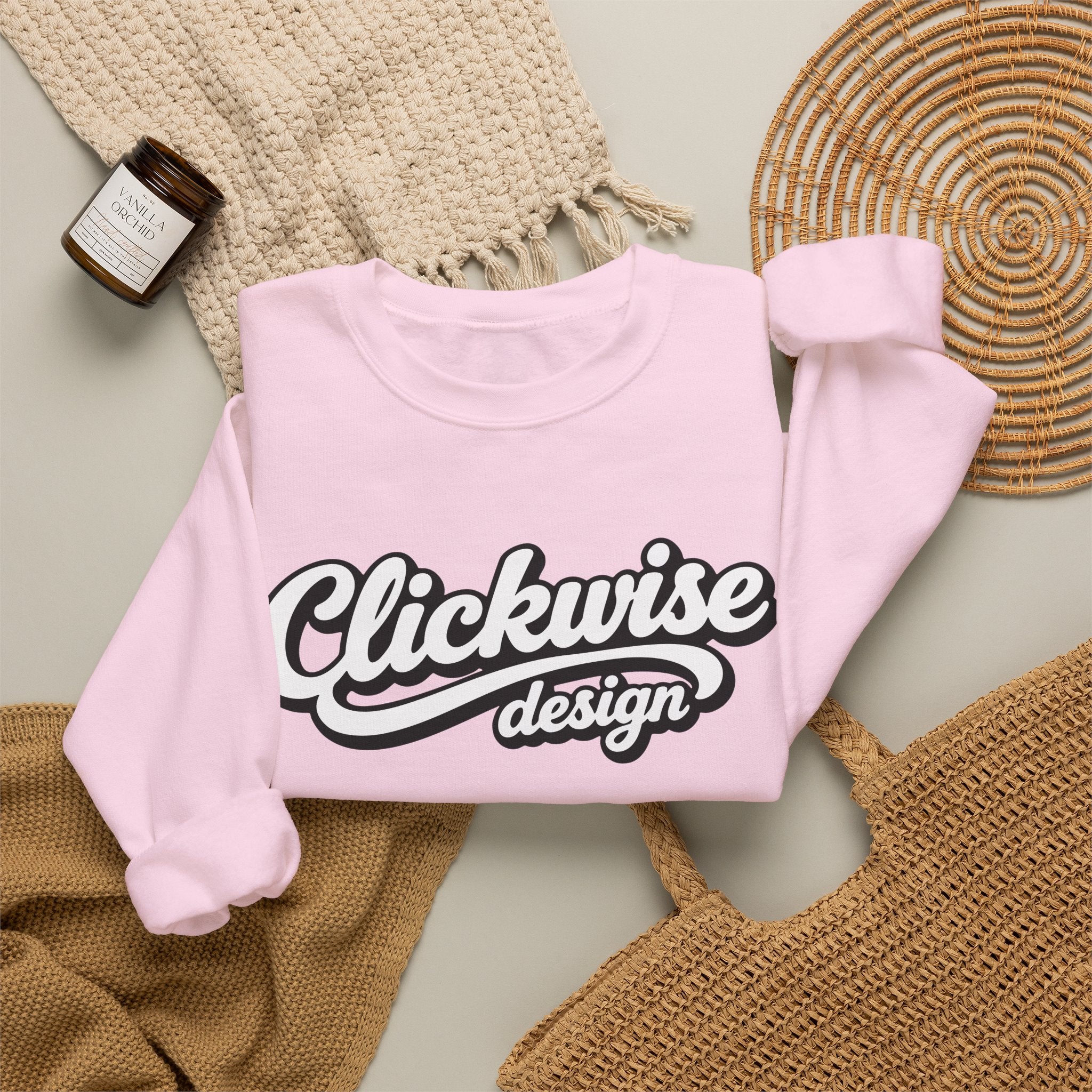 Crewneck Sweatshirt — Retro Script "Clickwise design" Logo