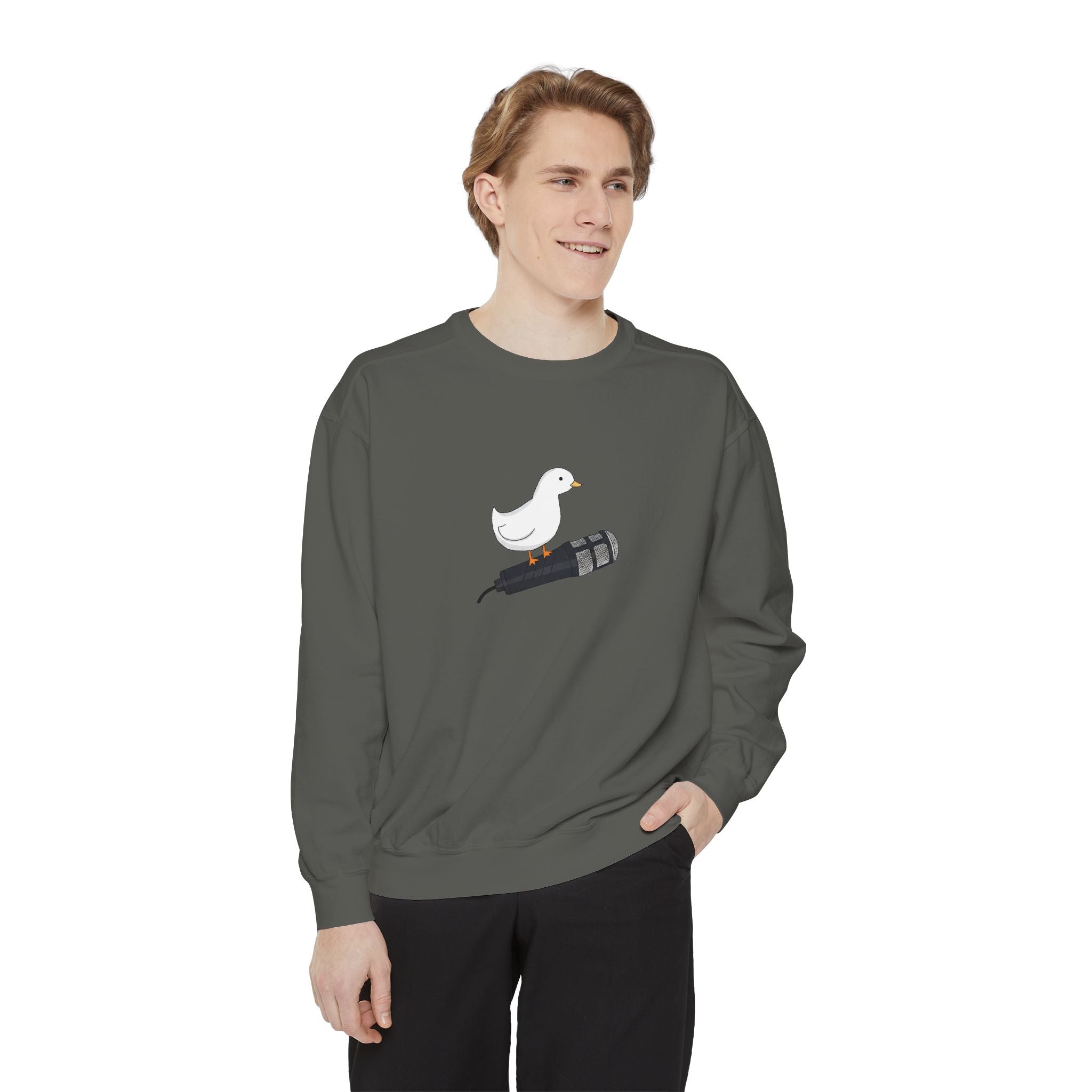 Duck & Microphone Sweatshirt — Cute Musician Graphic Crewneck